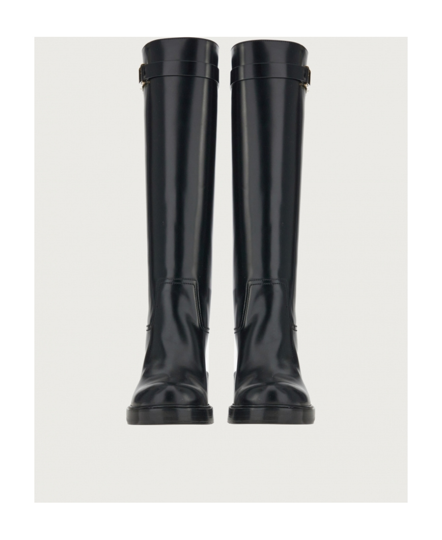 Ferragamo Textured Leather Roly Under The Knee Boots In Black
