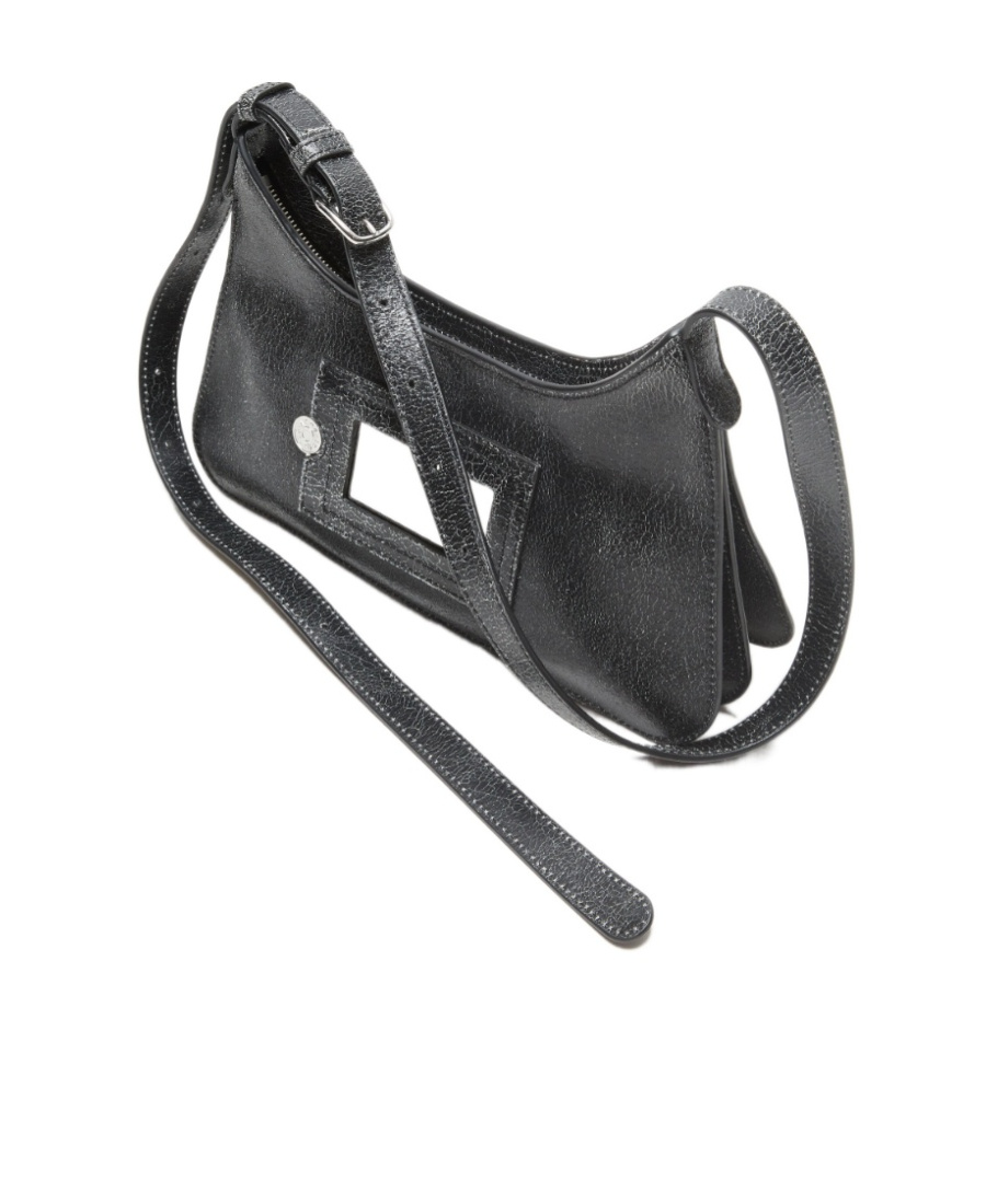 Acne Studios Black Shoulder Bag With Cracked Leather Finish In Black