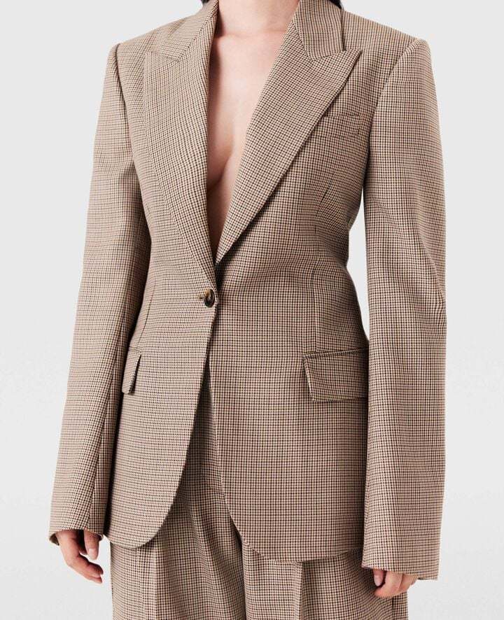 Stella Mccartney Checkered Blazer In Nude