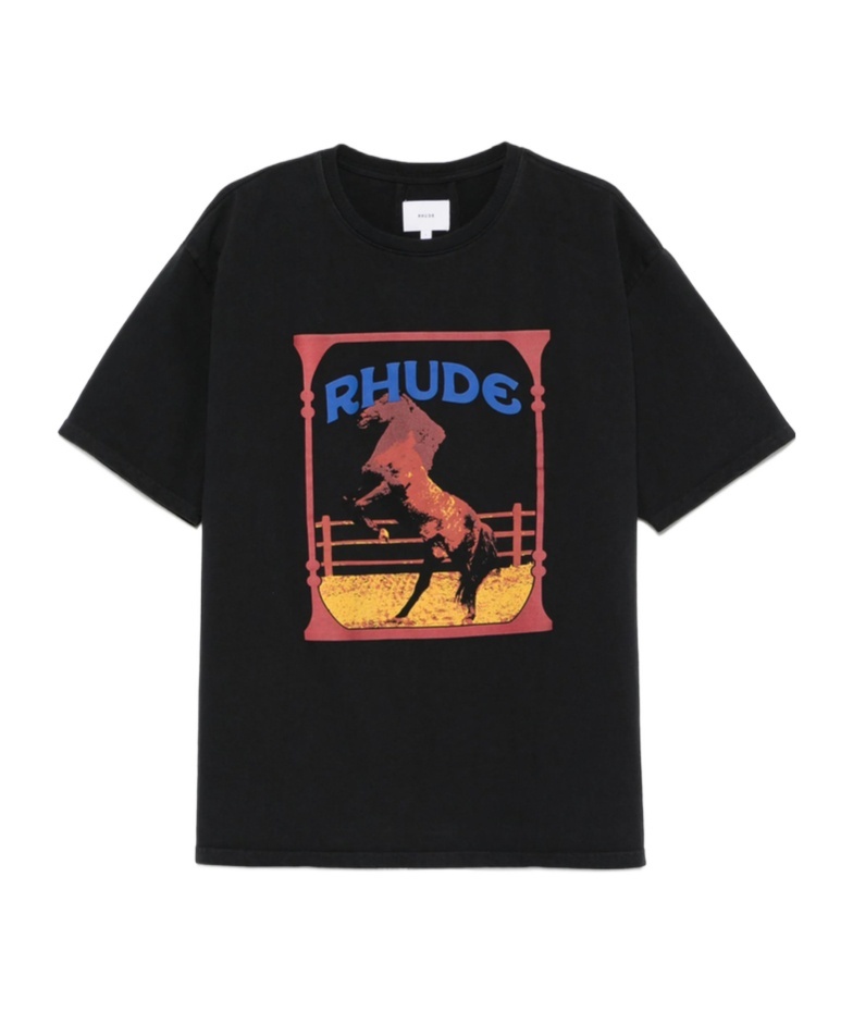 Rhude Cadre Noir Logo-print Cotton-jersey T-shirt In Black