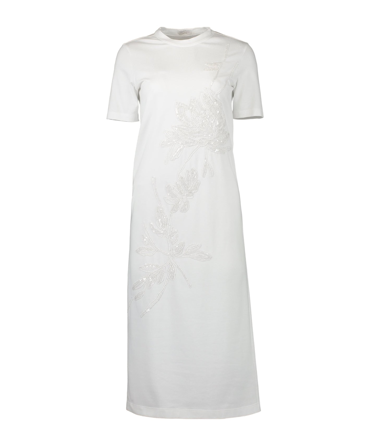 Brunello Cucinelli Bead-embellshed Twill Midi Dress In White