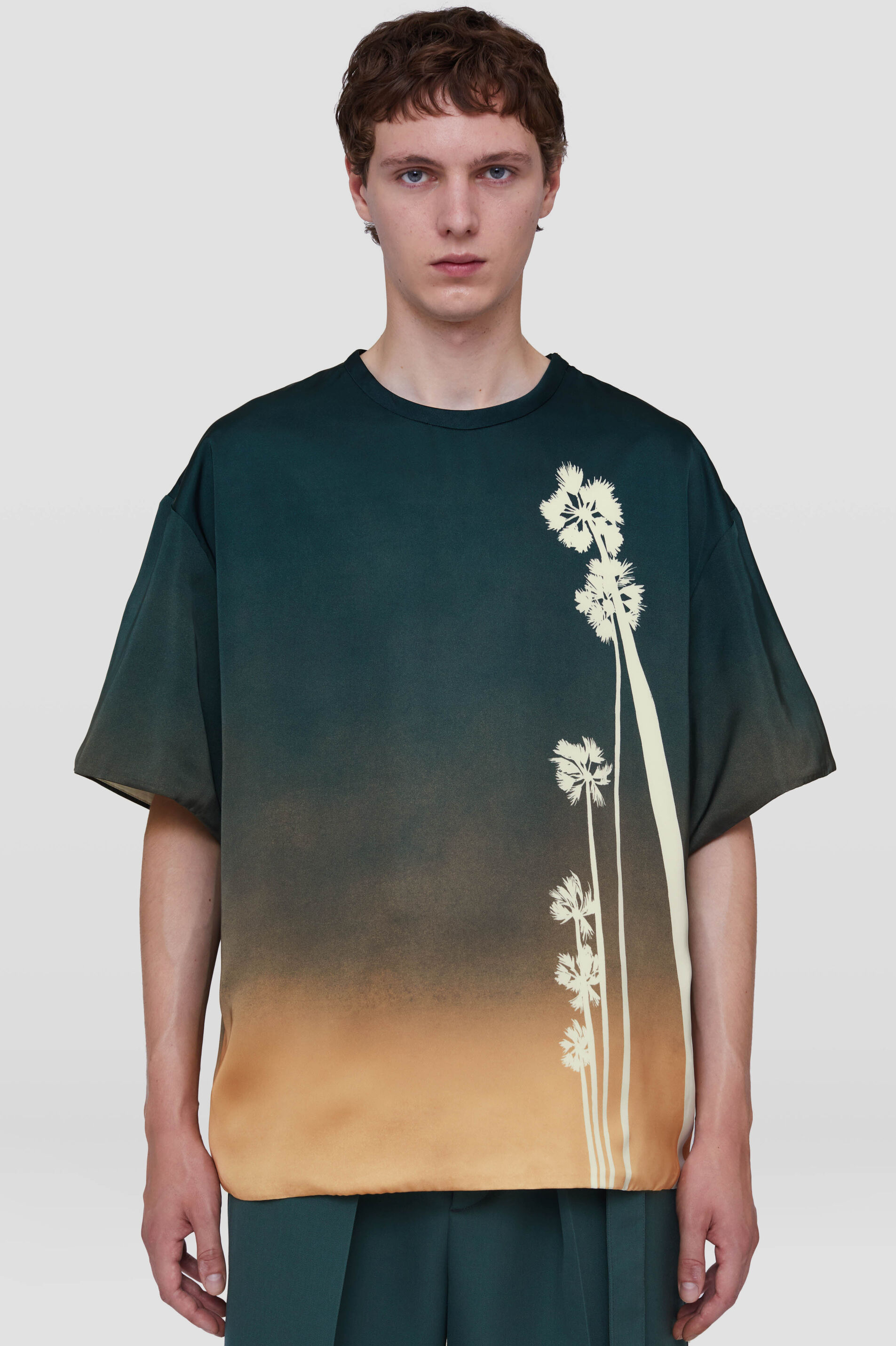Jil Sander Printed Satin Palm Short-sleeved Top In Green