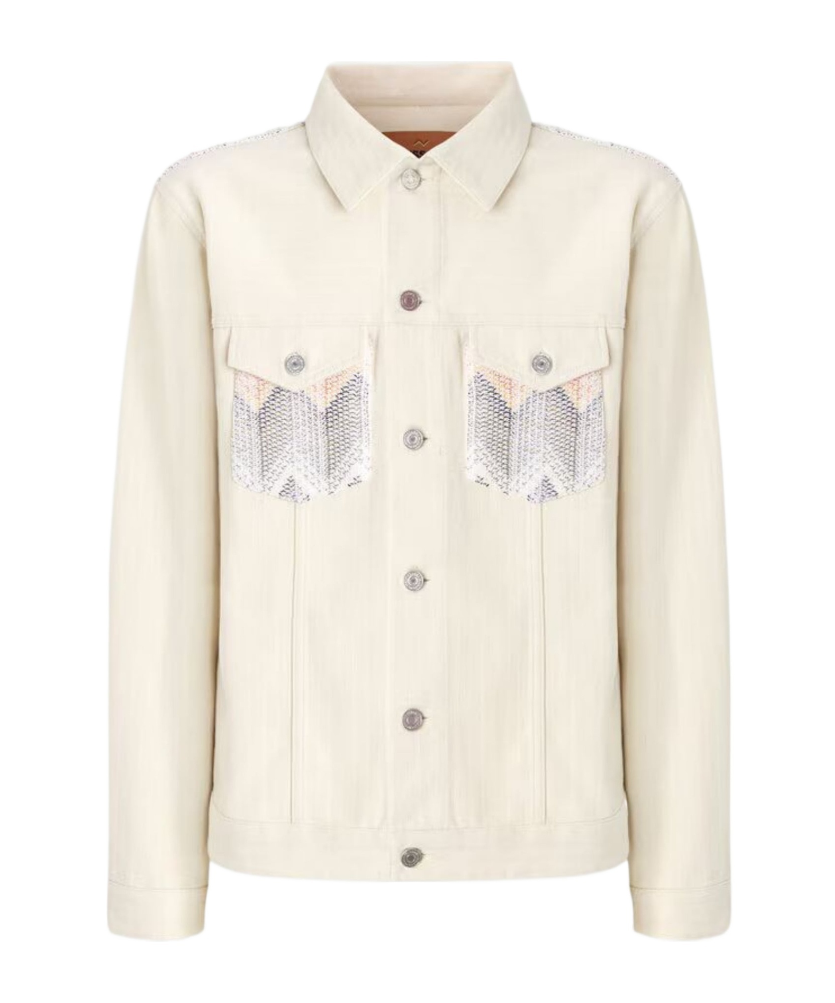Missoni Denim Jacket With Chevron Knit Inserts In White