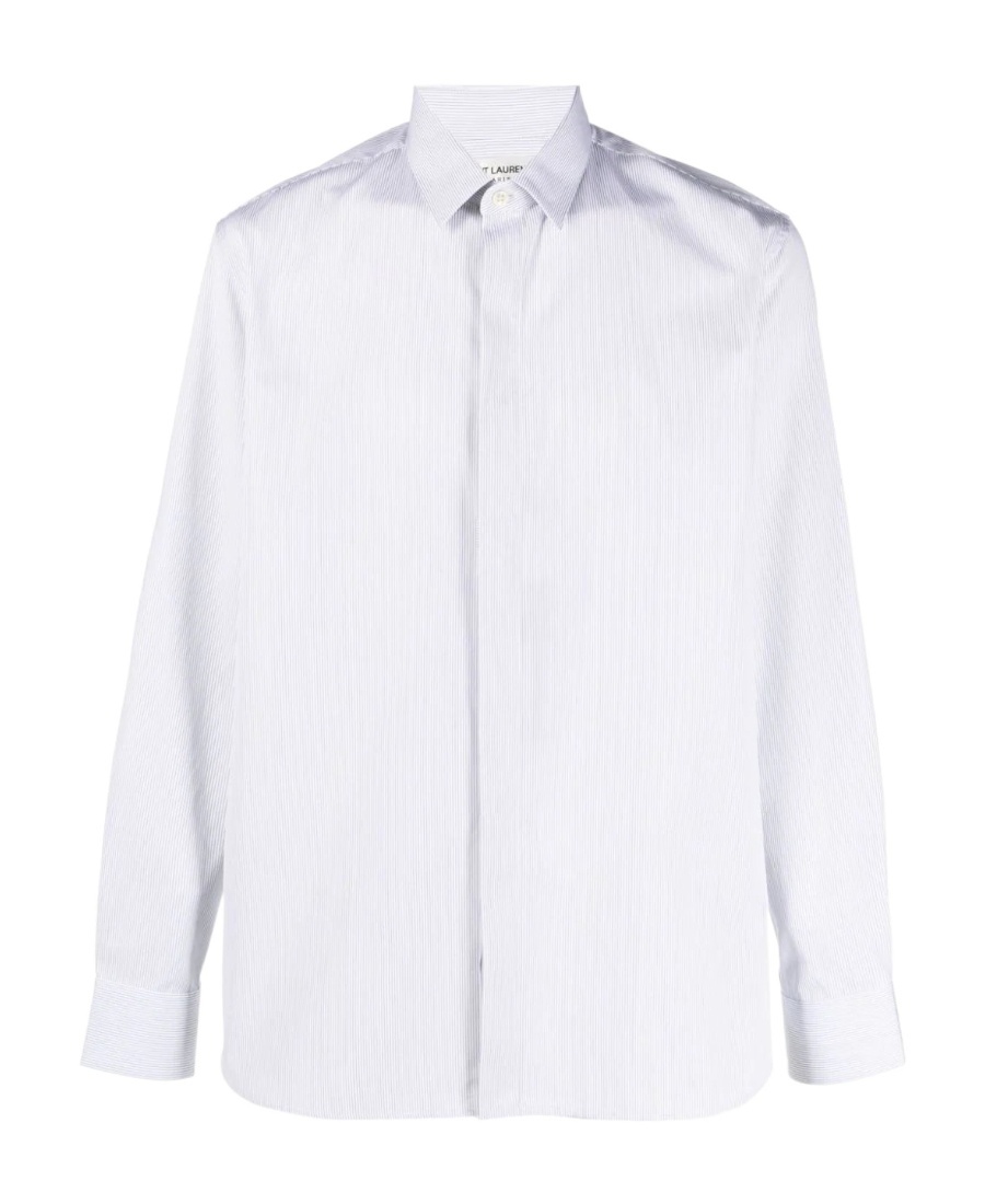 Saint Laurent Striped Long-sleeve Cotton Shirt In White