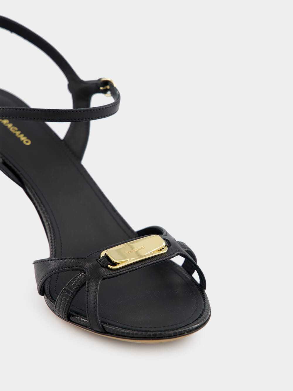 Ferragamo Strappy Sandal With New Vara Buckle In Black
