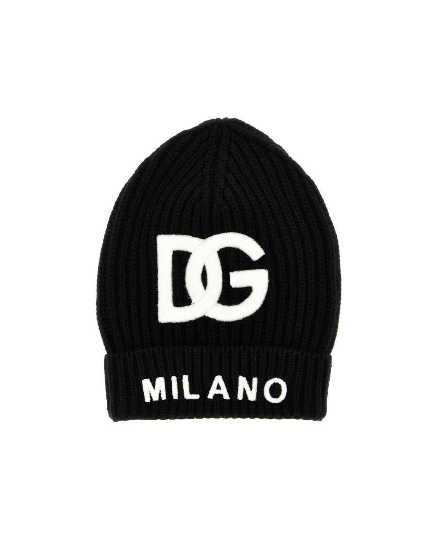 Dolce & Gabbana Kids' Raised-logo Ribbed Beanie In Black