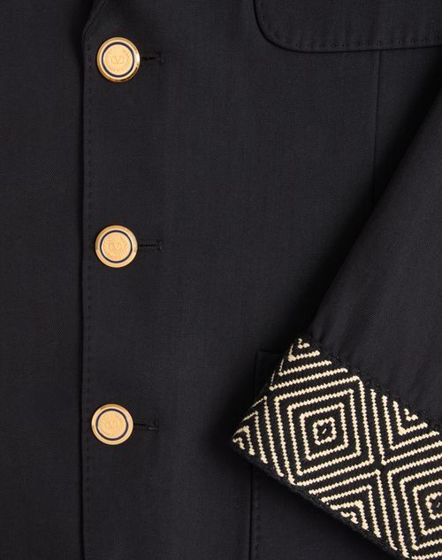 Valentino Single-breasted Wool And Cotton Jacket With Jacquard Trimmings