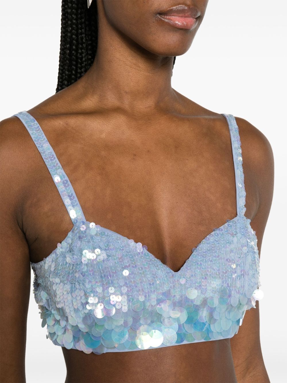 P.a.r.o.s.h Light Blue Iridescent Sequin Cropped Top In Blue