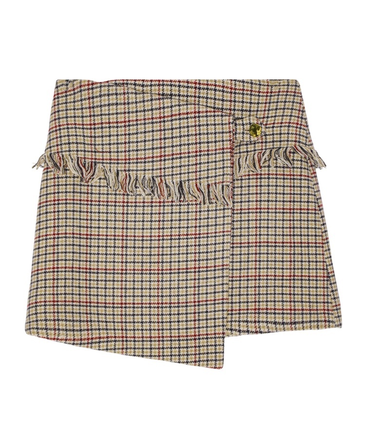 Shop Ganni Check Asymmetrical Wrap Mini Skirt In Nude