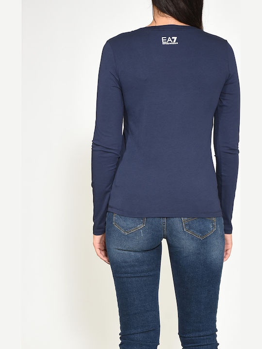 Ea7 T-shirt With Round Neck And Long Sleeves In Blue