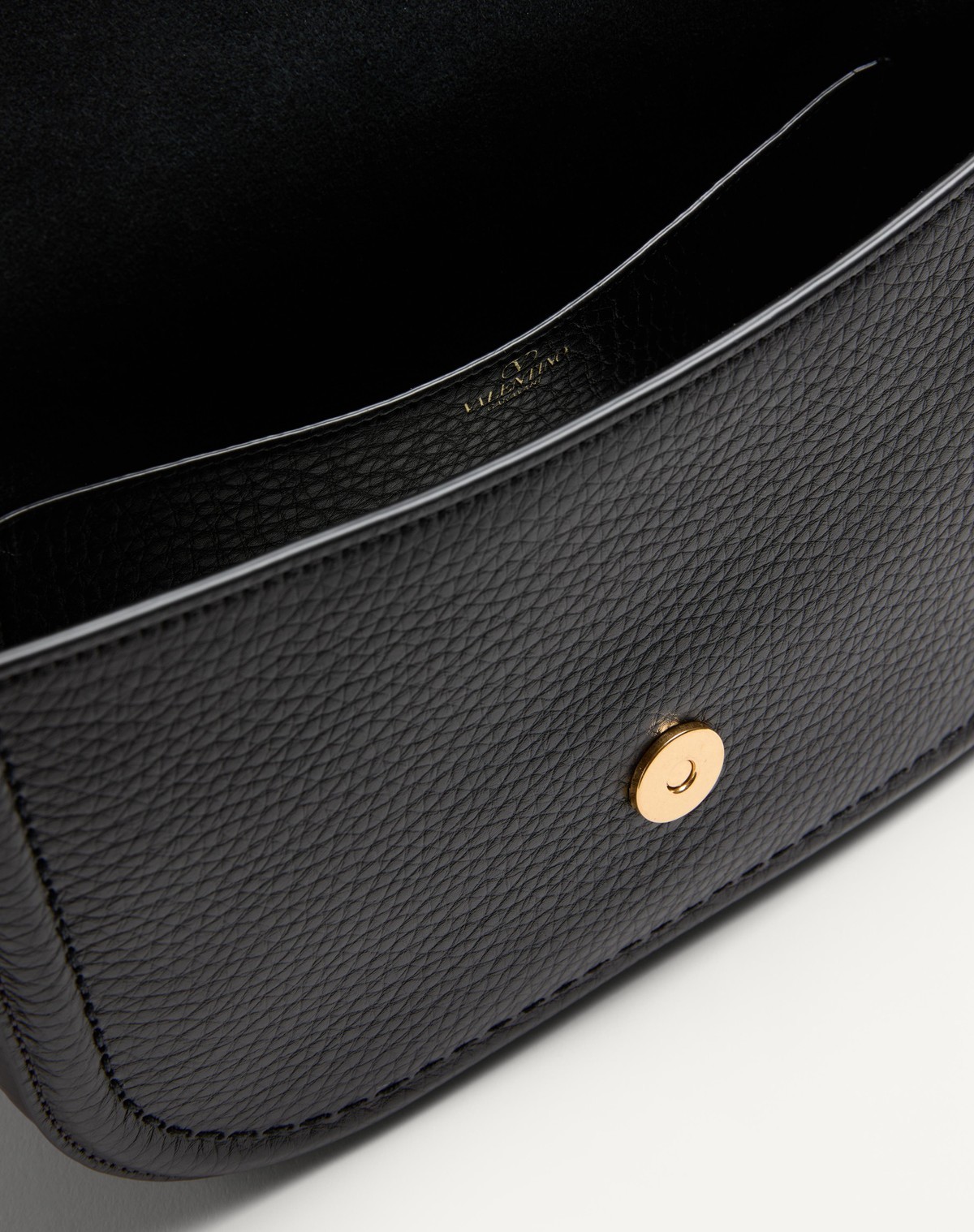 Shop Valentino Garavani Alltime Shoulder Bag In Grainy Calfskin With Jacquard Ribbon Strap In Black