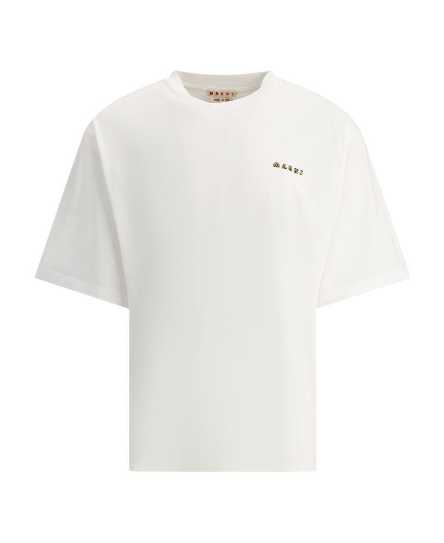 Marni Logo-embroidered Cotton T-shirt In White