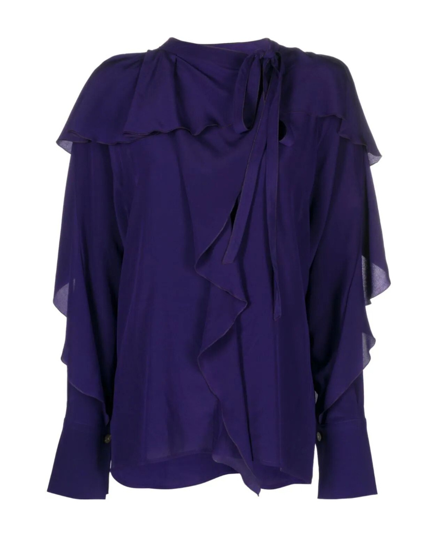Shop Victoria Beckham Tie Details Lotus Leaf-rimmed Shirt In Blue