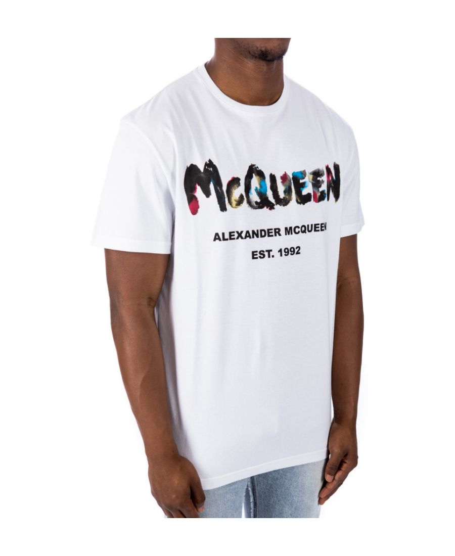 Alexander Mcqueen Watercolour Graffiti Print Tee In White