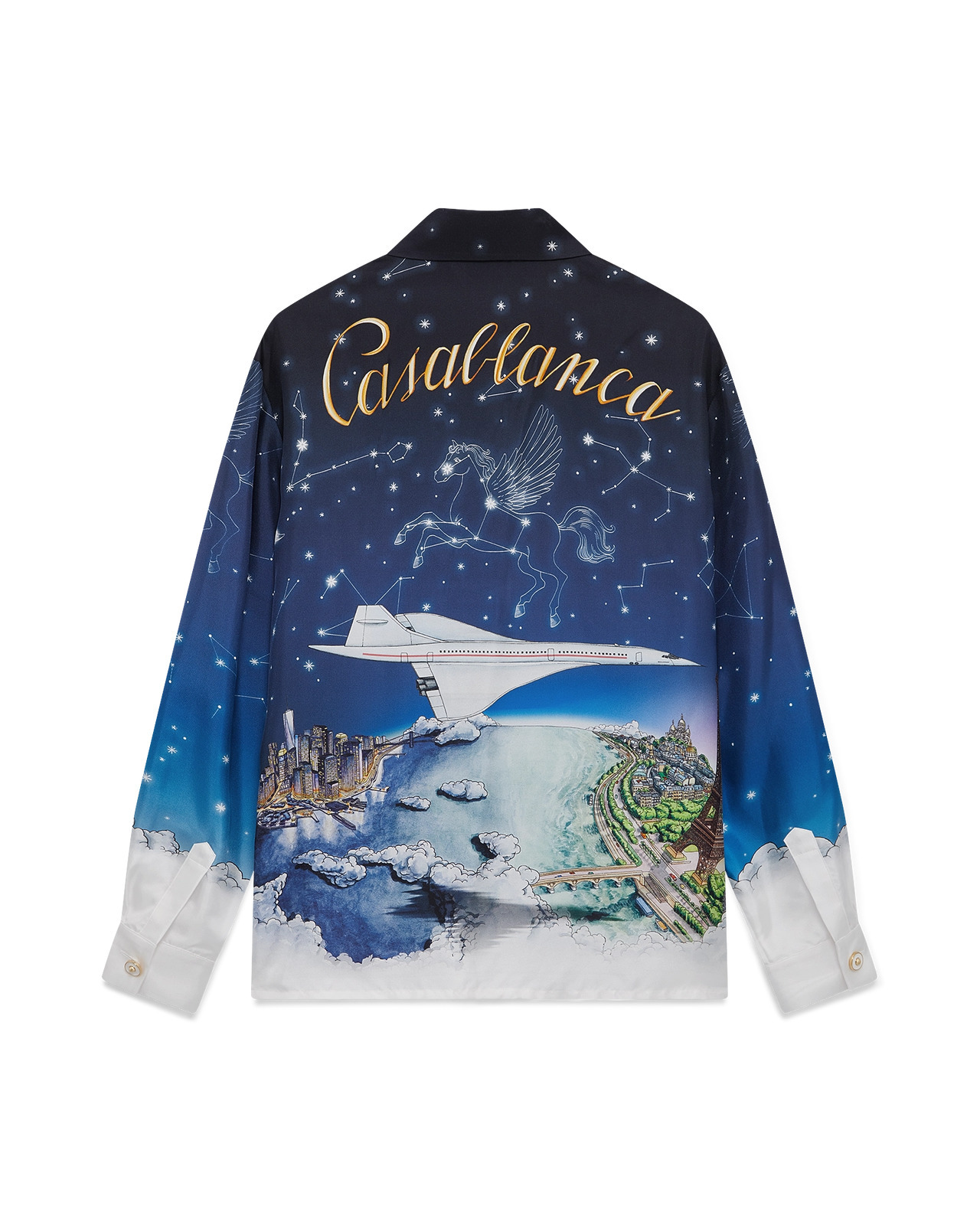 Casablanca Mens Vol De Nuit Classic Long-sleeve Silk Shirt Xl In Blue