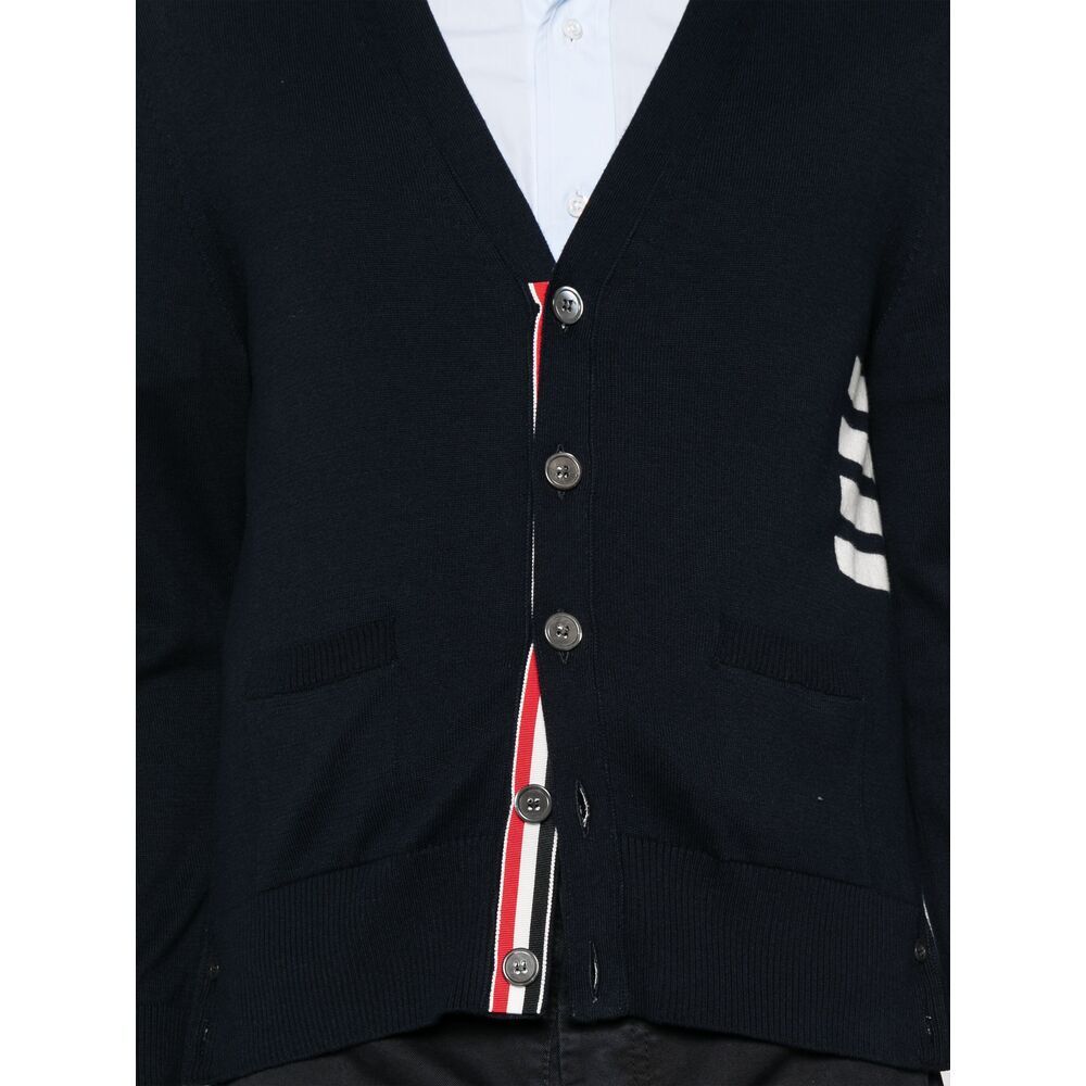 Thom Browne Cotton V-neck Cardigan With 4 Bar Stripe In Black