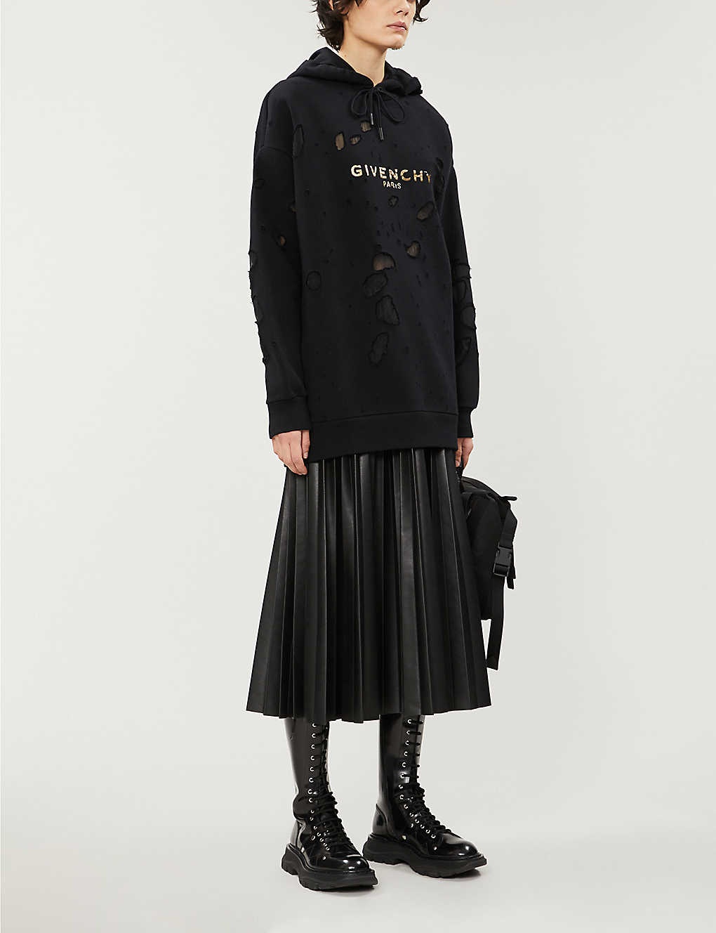 Givenchy Distressed Logo-print Cotton Hoodie In Black