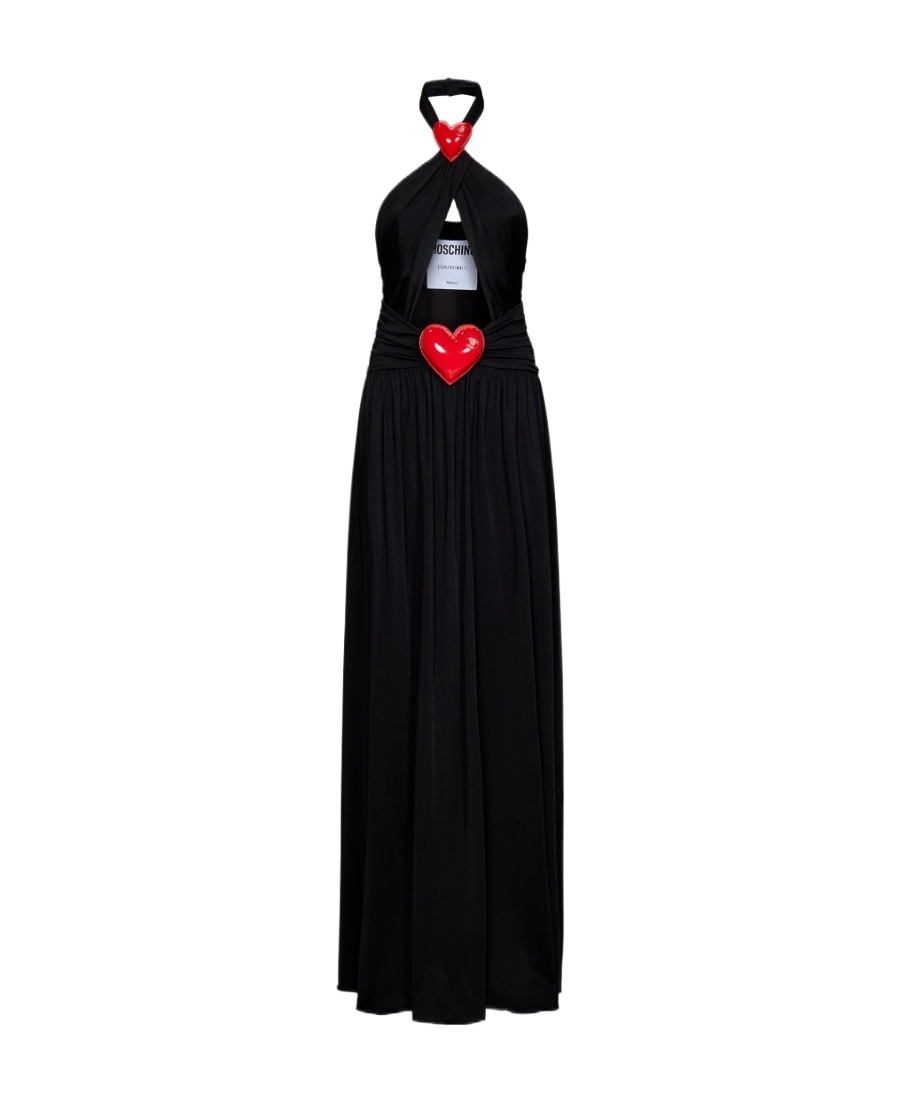 Moschino Inflatable Heart Halterneck Gown In Black