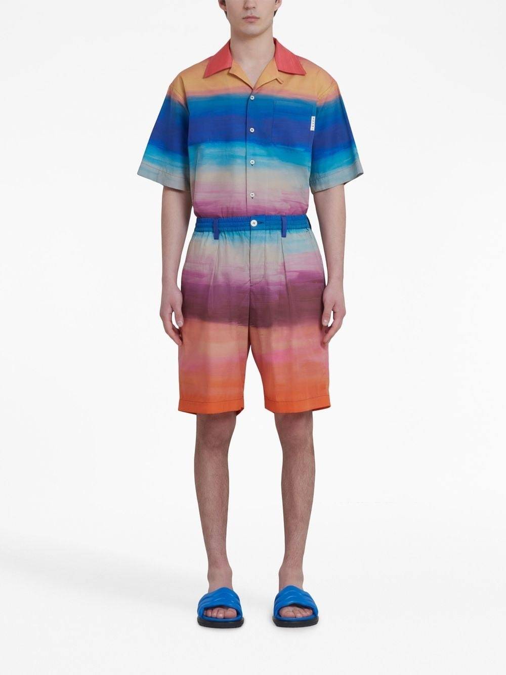 Marni Painterly-print Pleated Cotton Shorts In Red