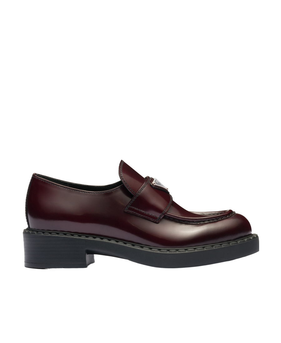Prada Chocolate Cognac Brushed Leather Moccasin Women In Brown