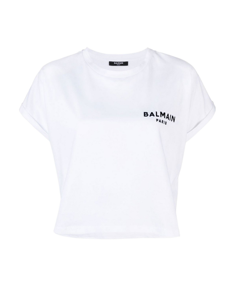 Balmain Relaxed-fit Cotton Crop Top With Logo Detailing In White