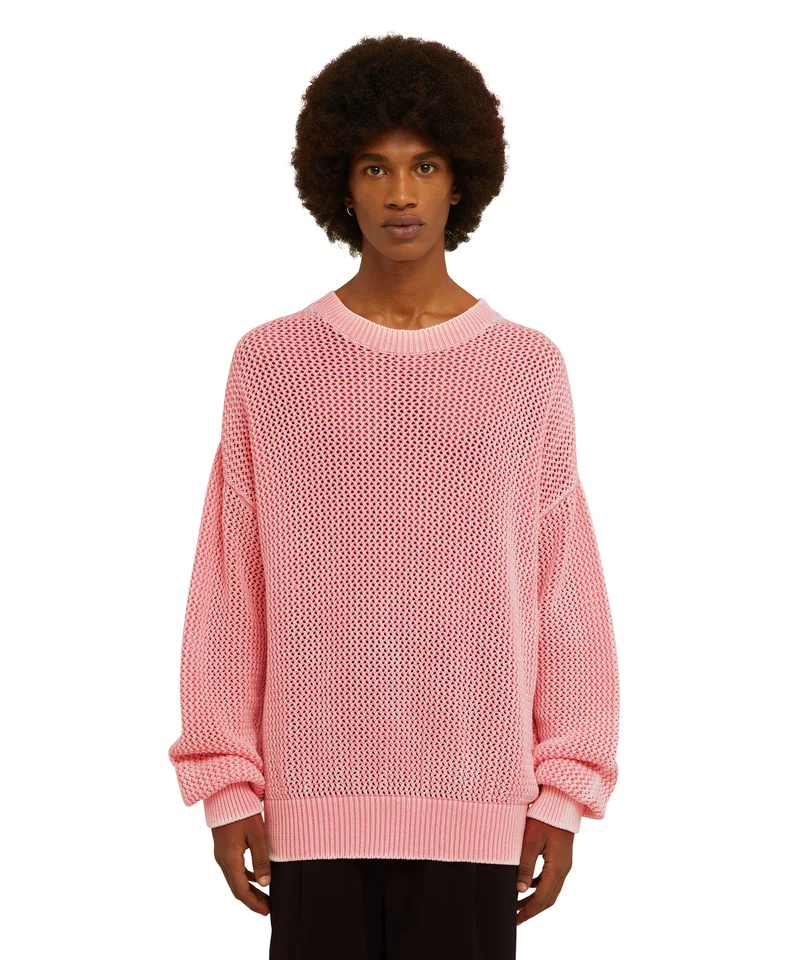 Msgm Net Cloth Round Neck Sweater In Pink