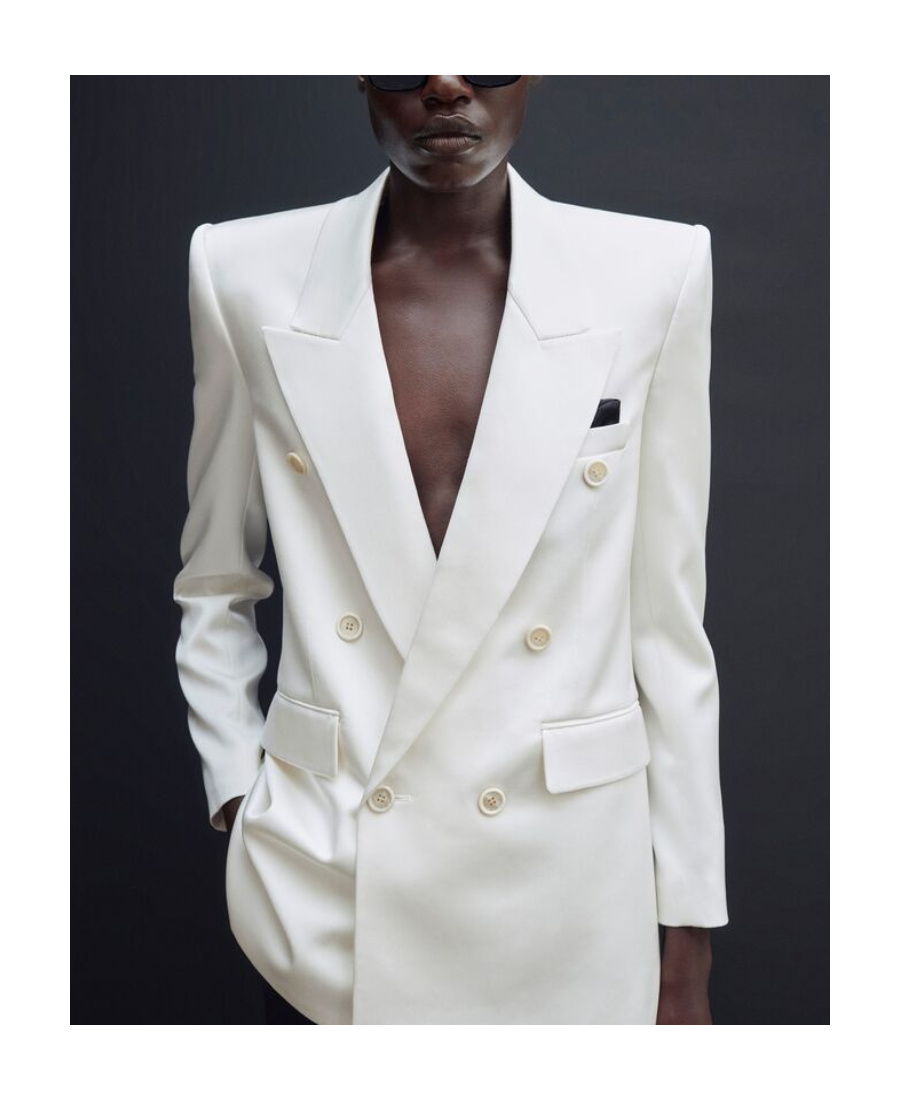 Saint Laurent Double-breasted Peak Lapel Blazer In White