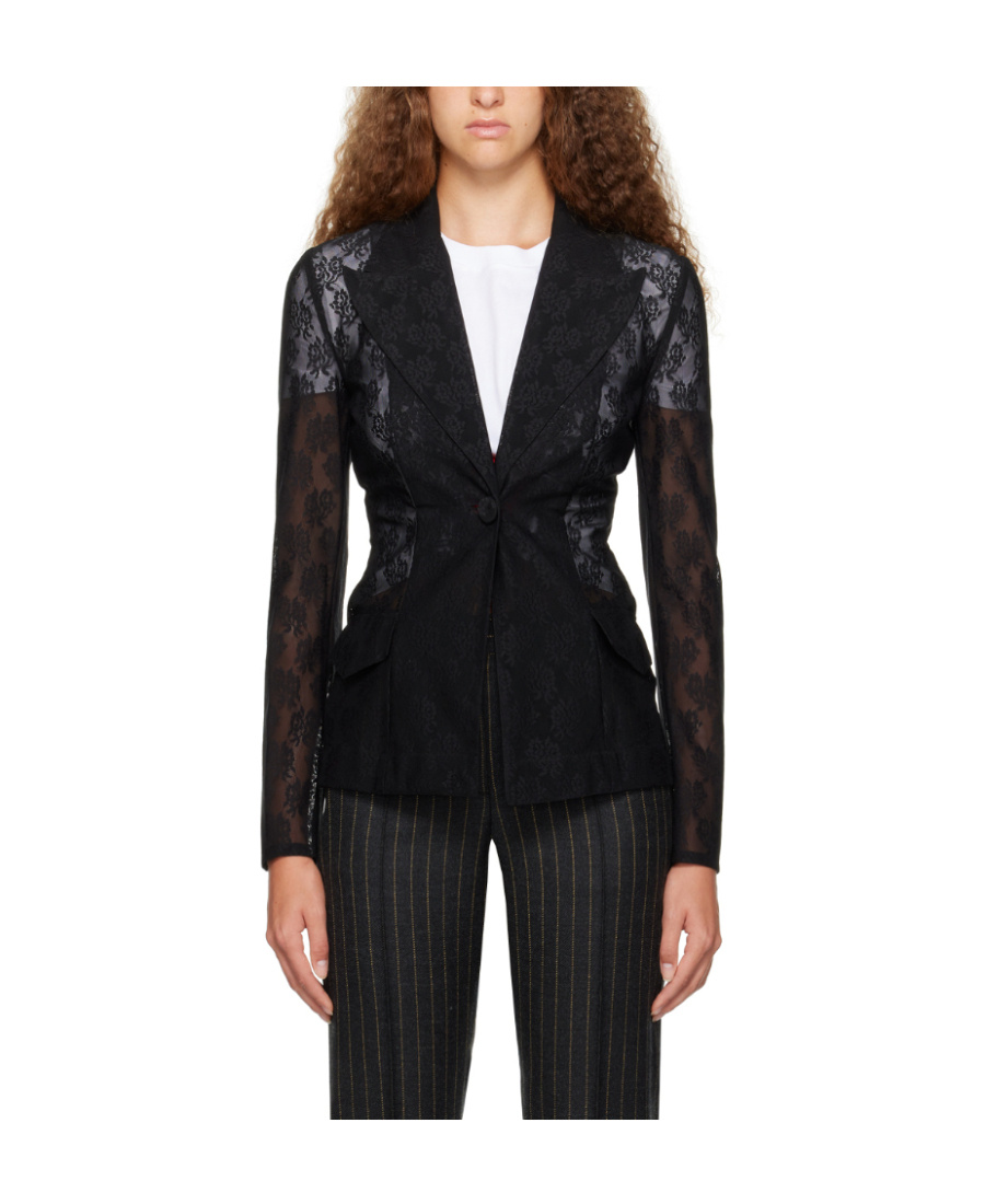 Moschino Sheer Long-sleeved Suit Jacket In Black