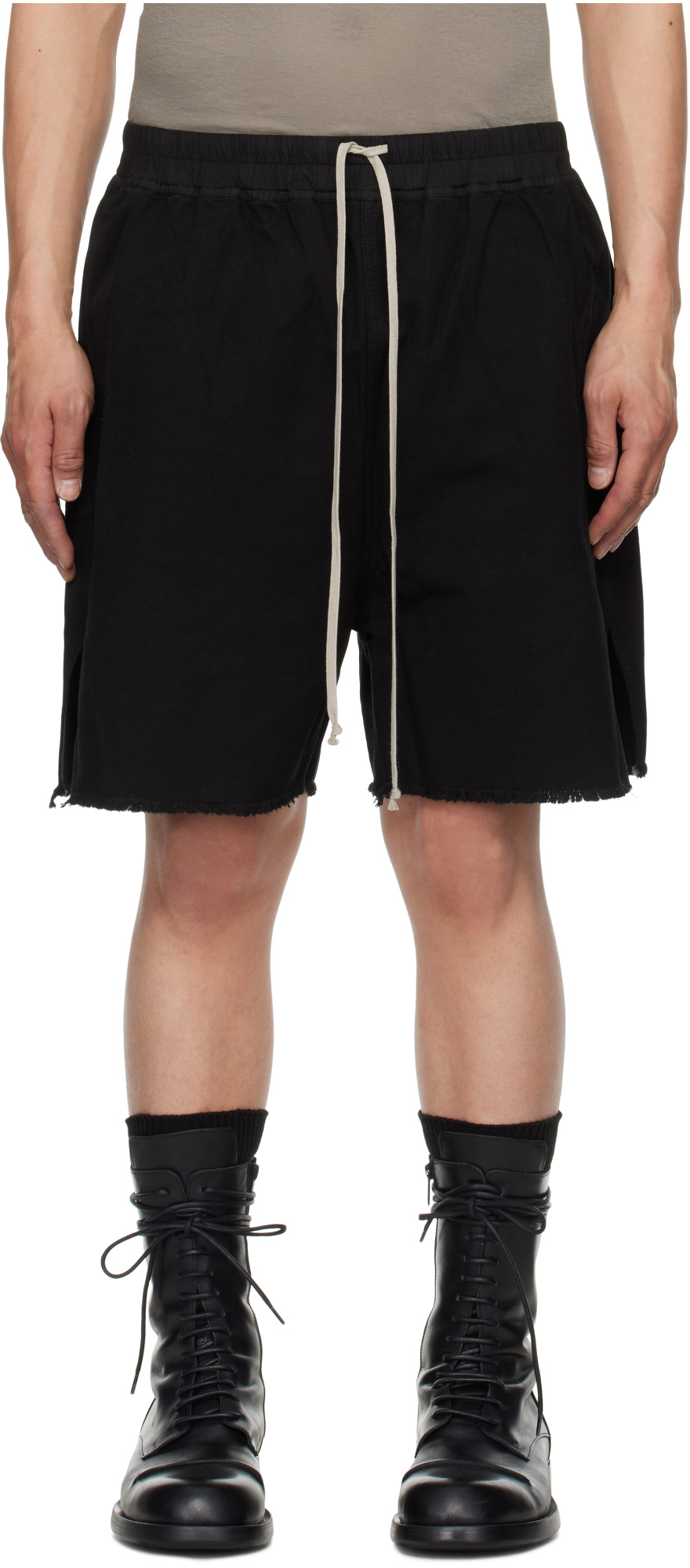 Rick Owens Drkshdw Frayed-hem Drawstring Shorts In Black