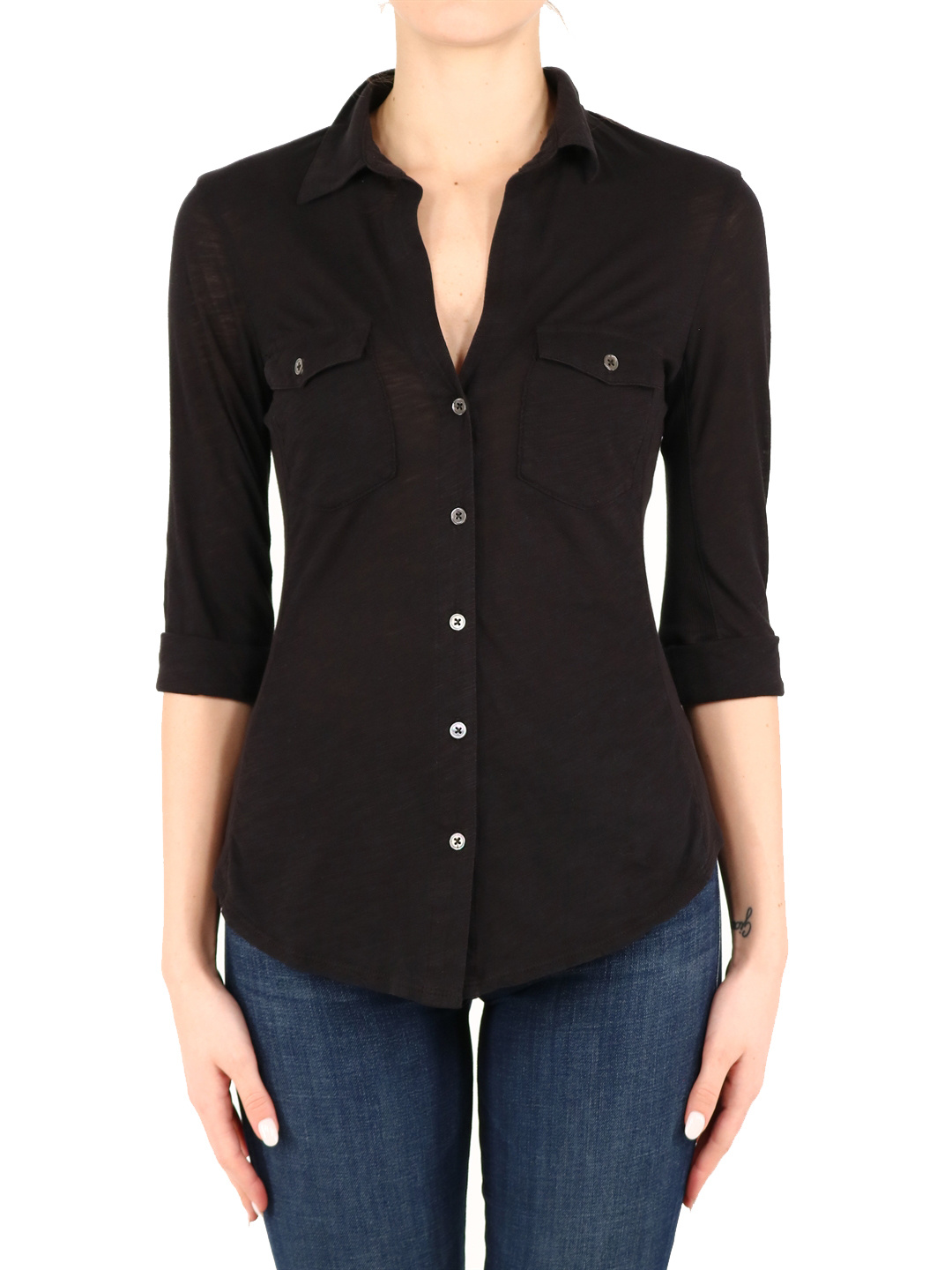 James Perse Sheer Slub Buttoned Shirt In Black