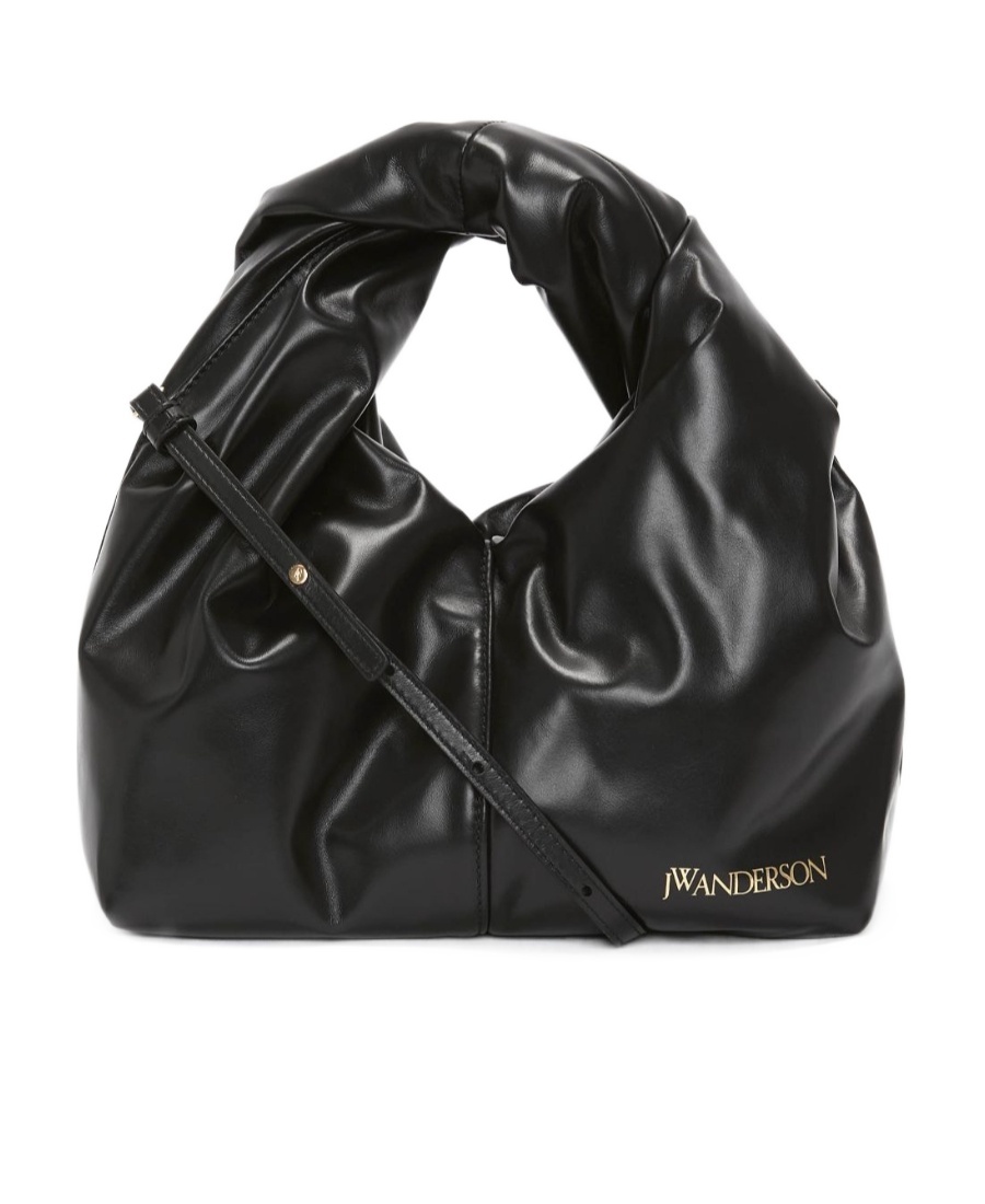 Jw Anderson Mini Twister Leather Hobo Bag In Black