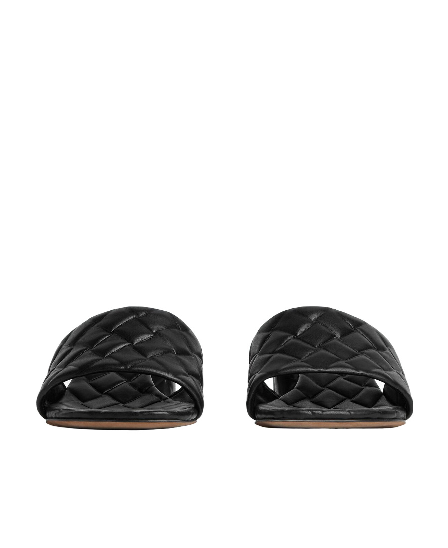 Bottega Veneta Women Leather Heel Sandals With Intrecciato Motif In Black