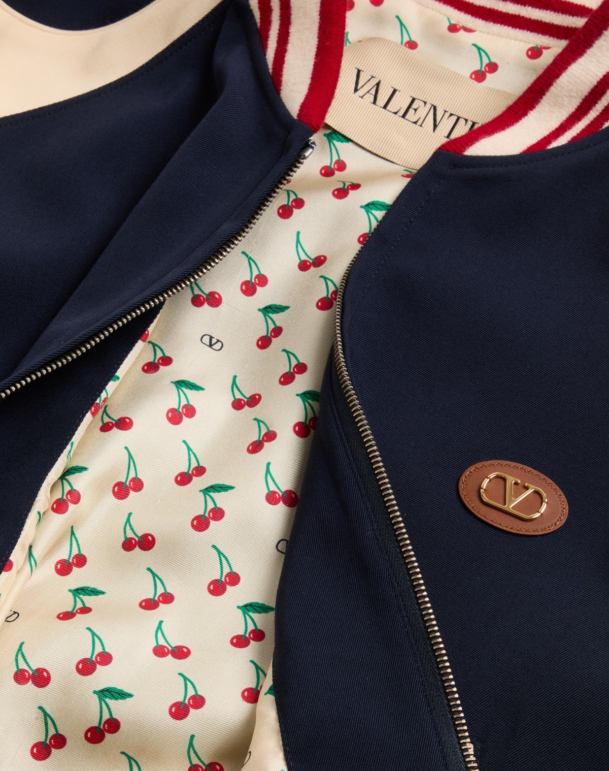 Valentino Sporty Bomber Jacket With Embroidered Details In Blue