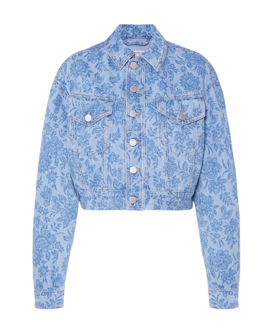 Alessandra Rich Flower Printed Denim Jacket In Blue