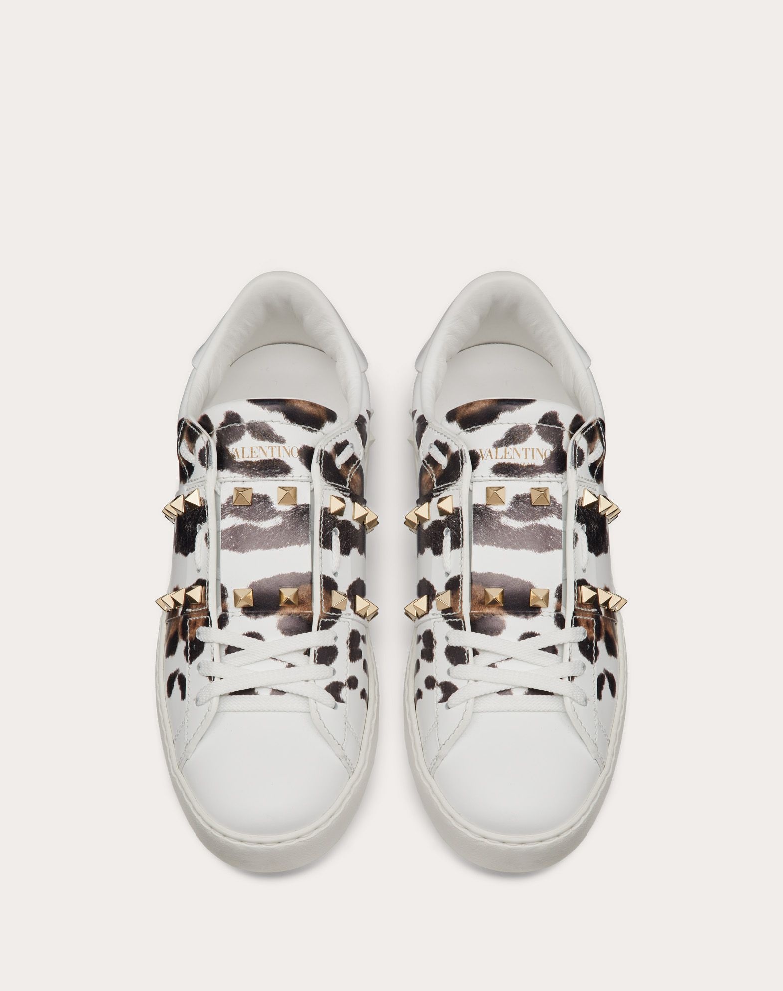 Valentino Riveted Leopard Print Leisure Sports Shoes In White