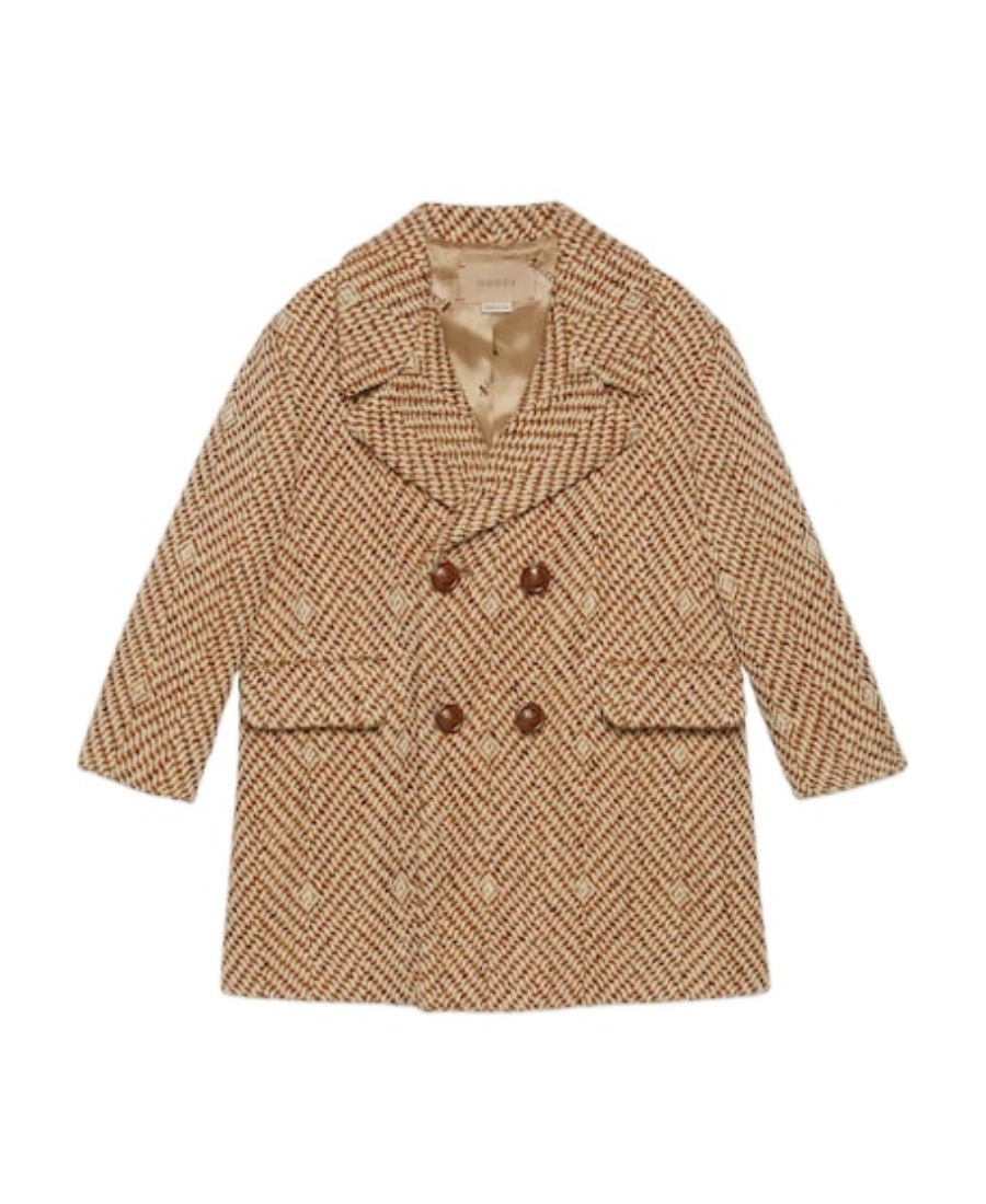 Gucci Double-breasted Square G Chevron Coat In Nude