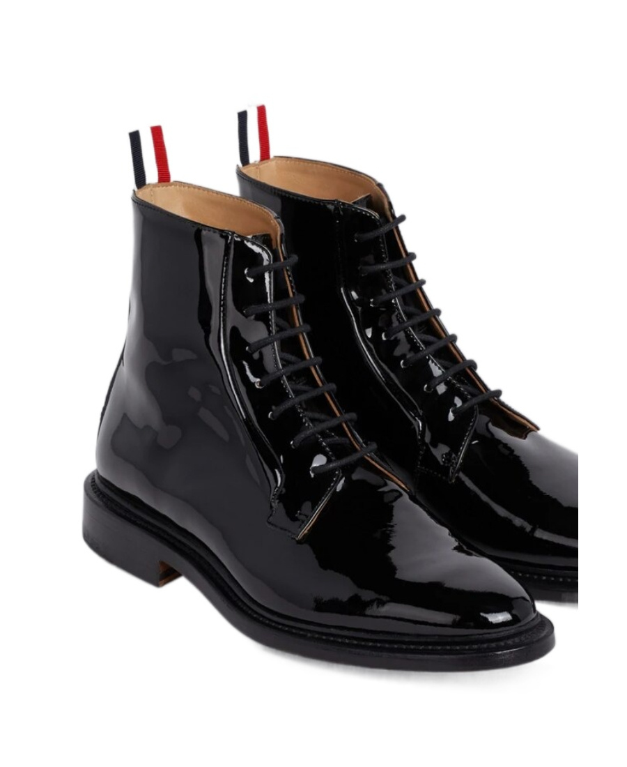 Thom Browne Blucher Patent Leather Boots In Black