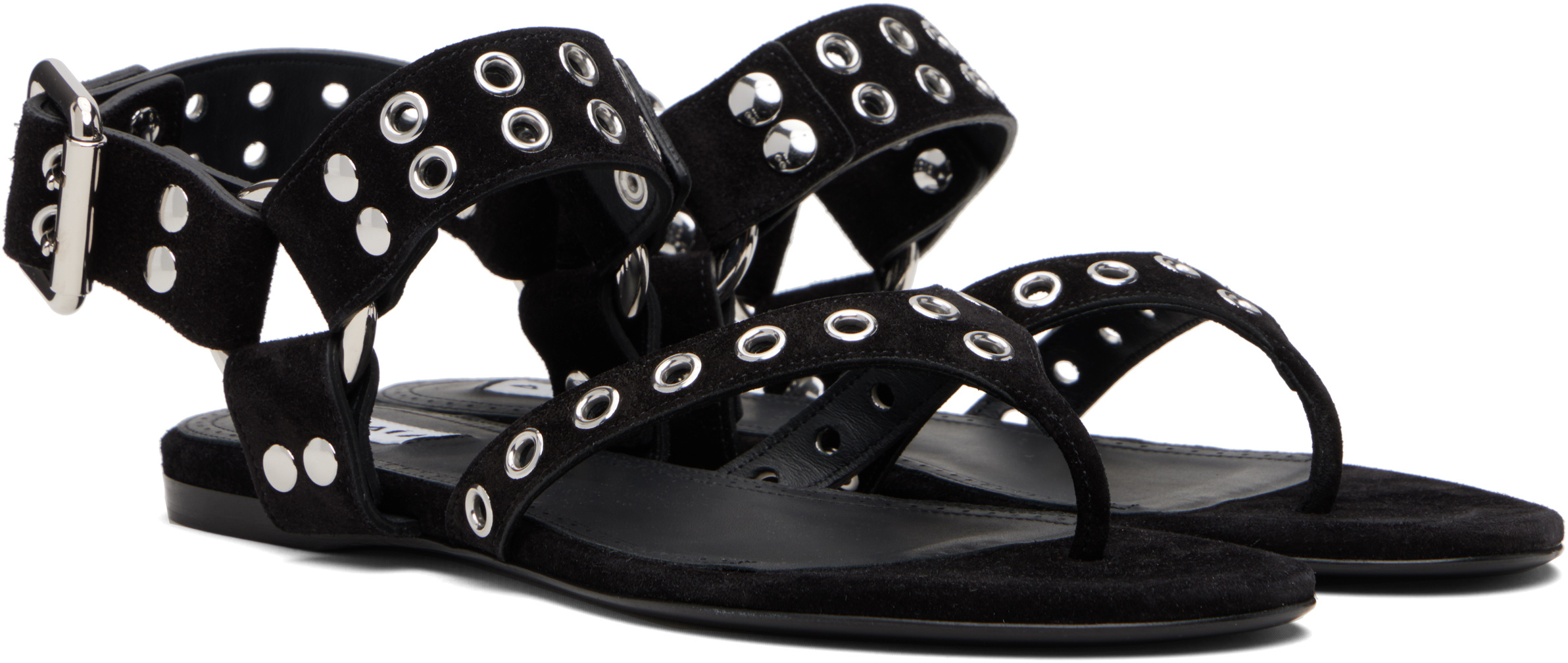 Alaïa Suede Calfskin Herringbone Flat Sandals In Black