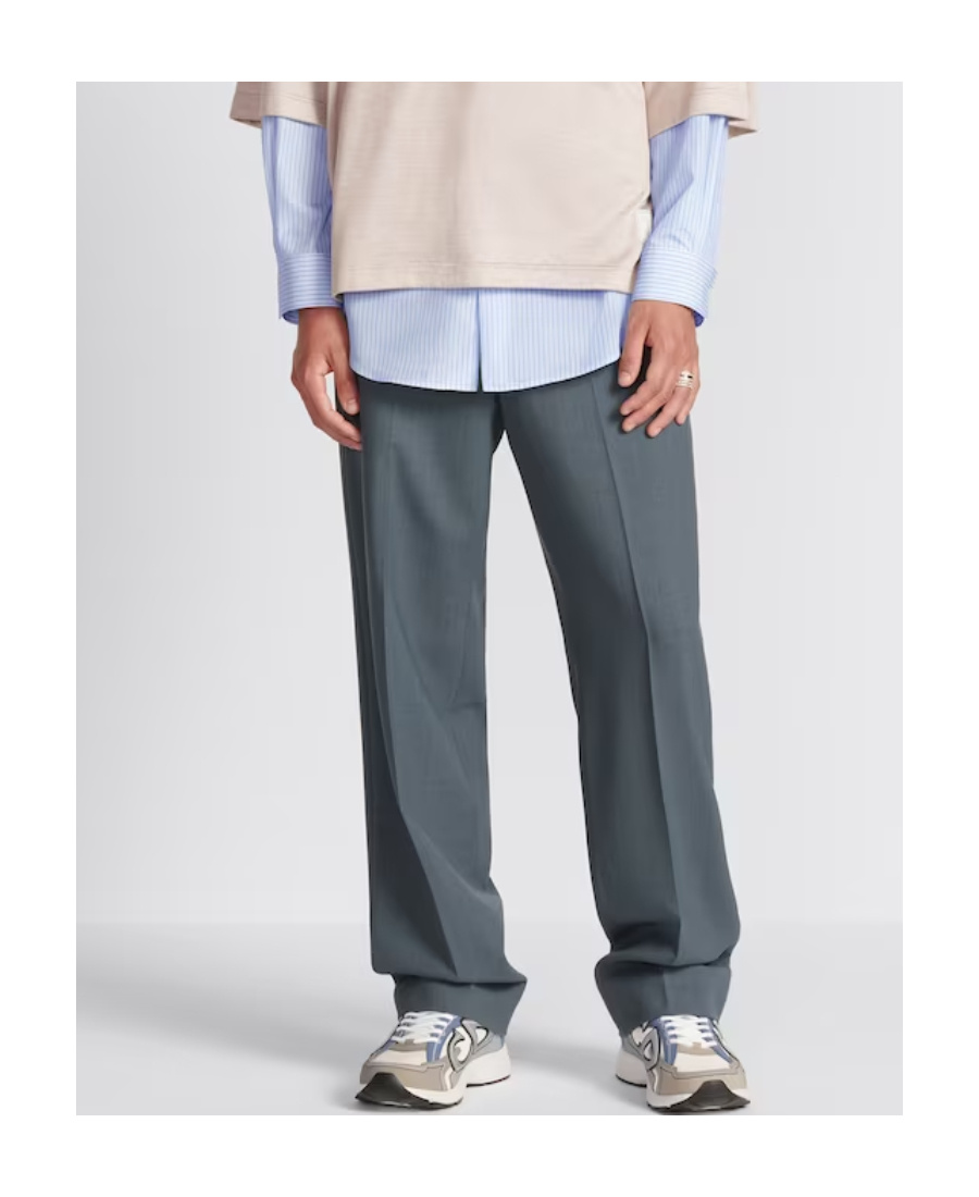 Dior Belt Ring Wool Casual Pants In Blue