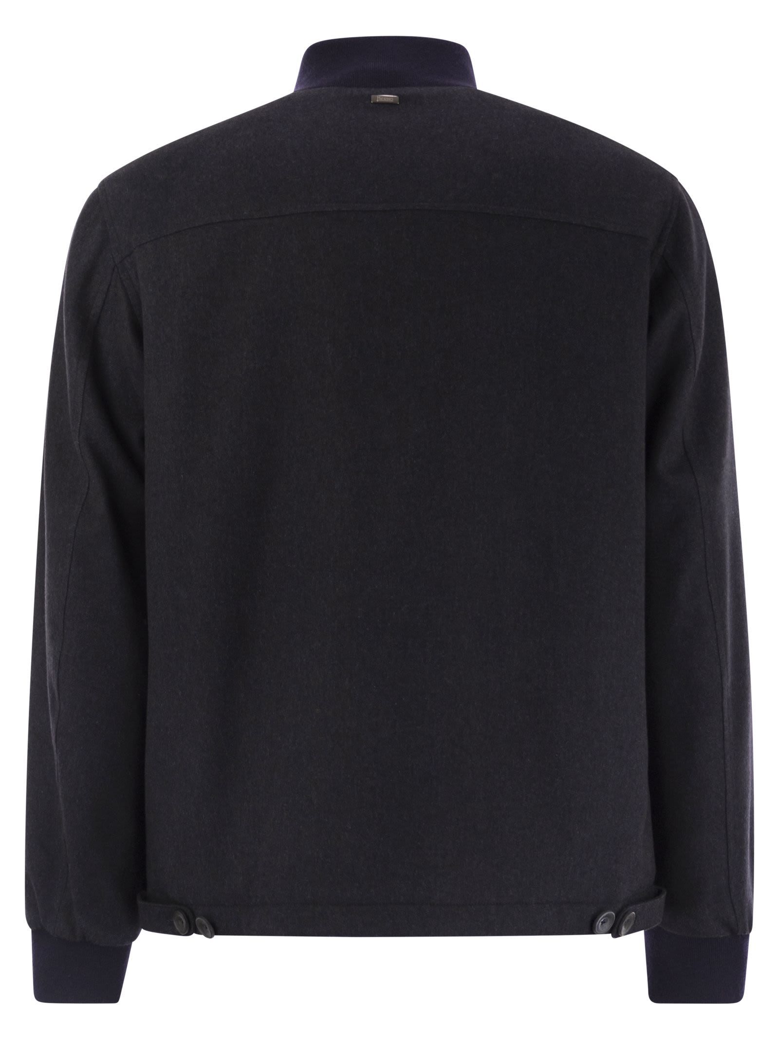 Herno Men Silk And Cashmere Bomber Jacket In Black