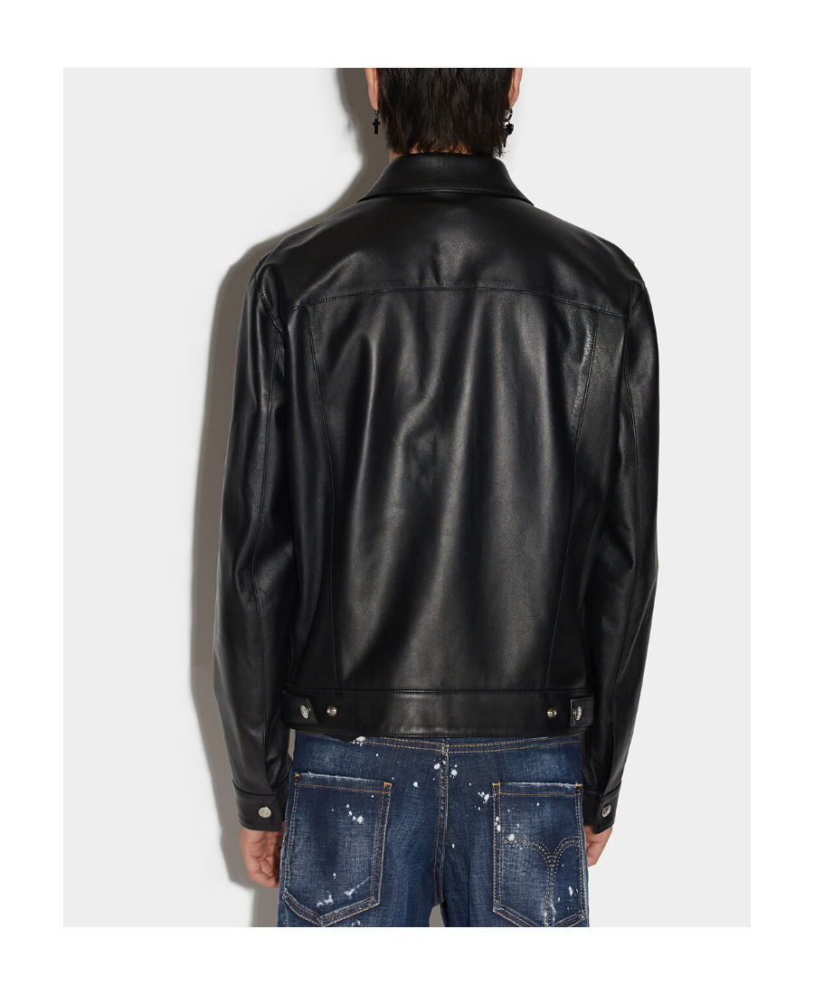 Dsquared2 Long-sleeved Leather Jacket In Black