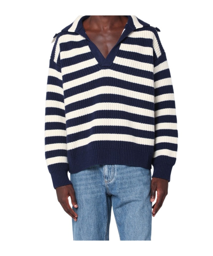 Bottega Veneta White/blue Striped Wool-blend Sweater In Blue