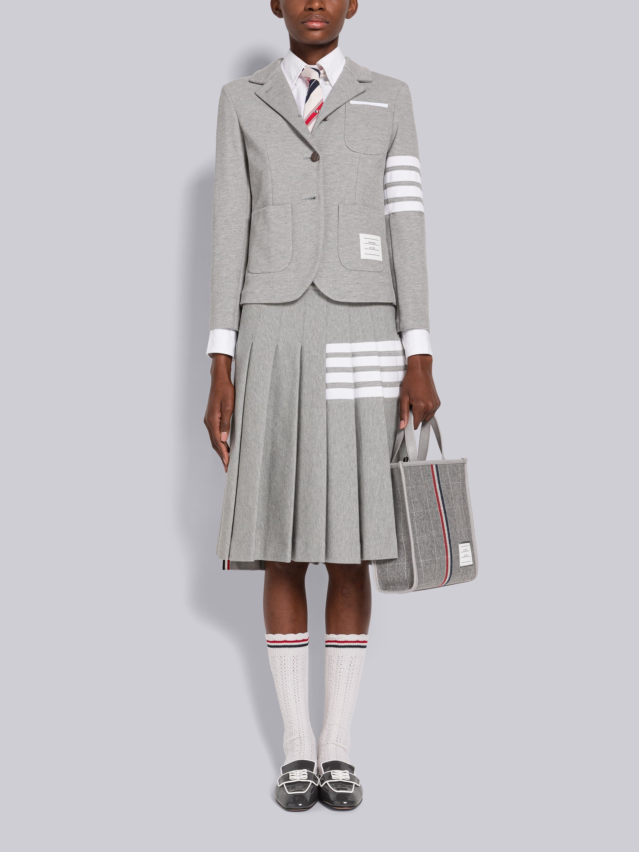 Thom Browne 4 Bar-stripe Step-hem Pleated Skirt In Gray