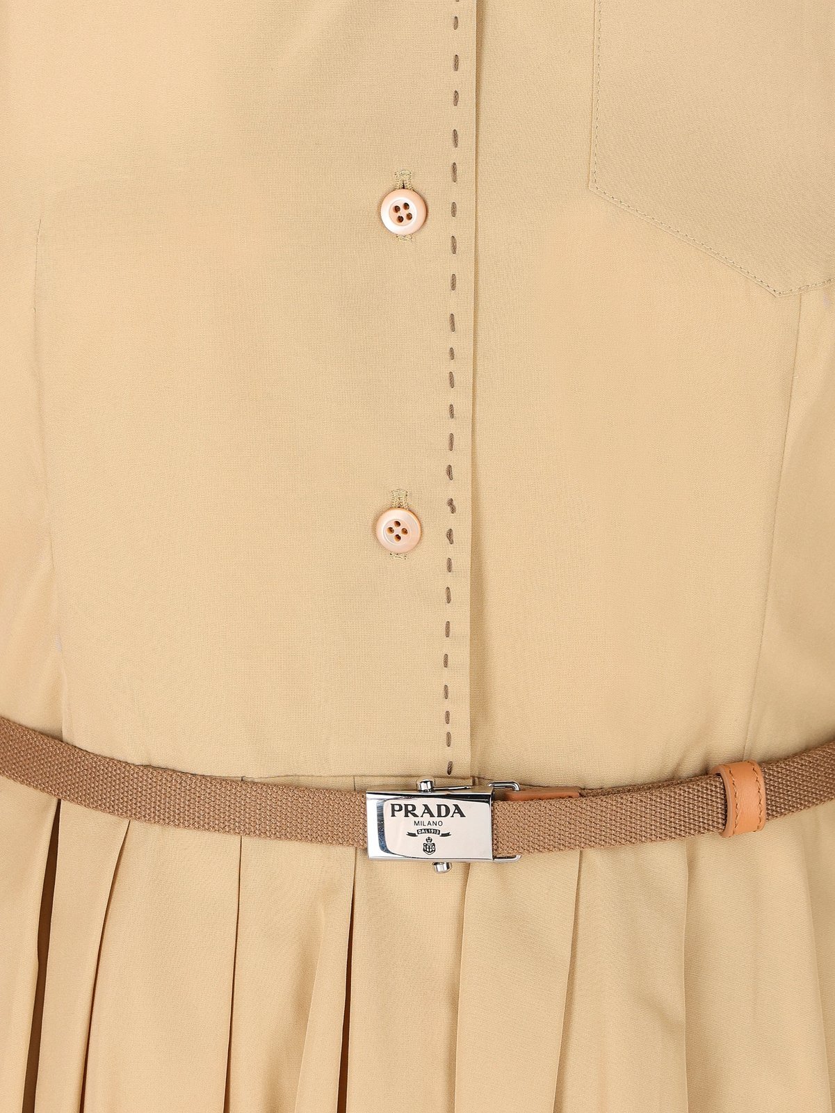 Prada Mirror Embellished Belted Midi Dress In Brown