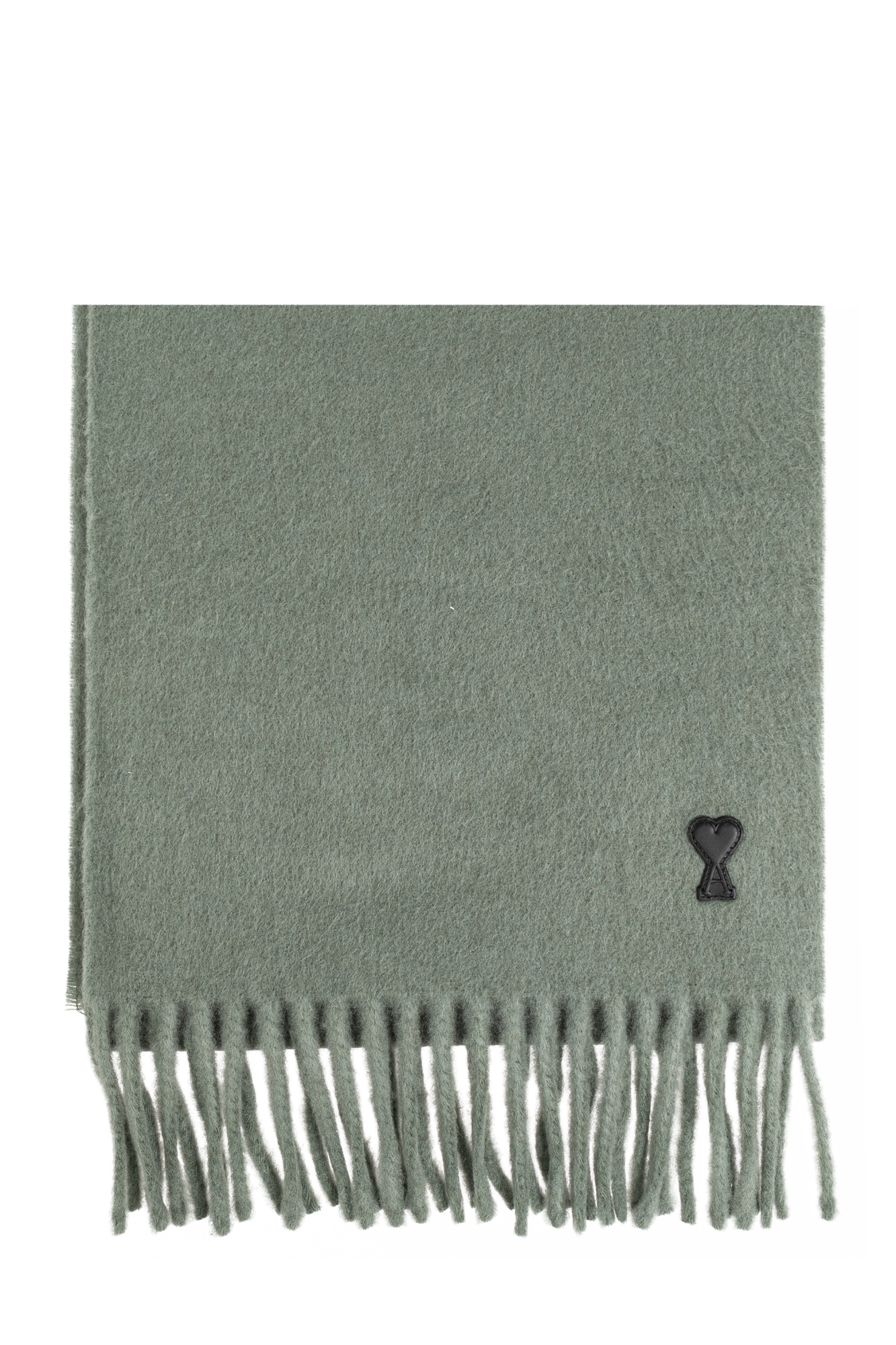 Ami Alexandre Mattiussi Ami Paris Logo Patch Fringed-edge Scarf In Gray