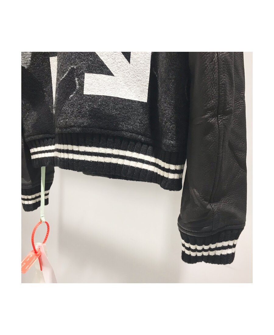 Off-white Black Logo-printed Baseball Coat In Black