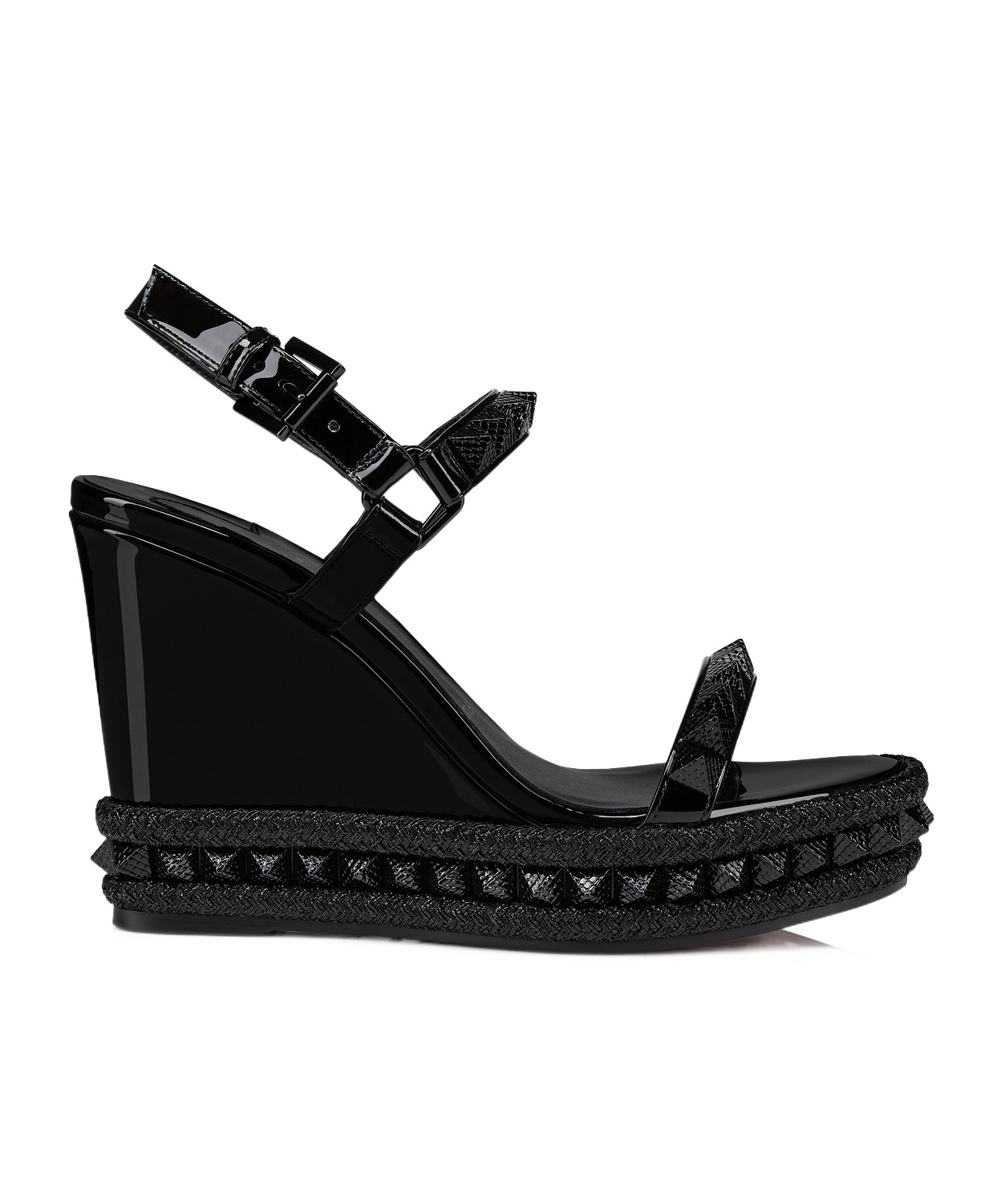 Christian Louboutin Pyraclou 110 Studded Velvet And Leather Wedge Sandals In Black