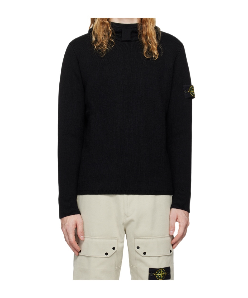 Shop Stone Island Hooded Long-sleeved Sweater In Black