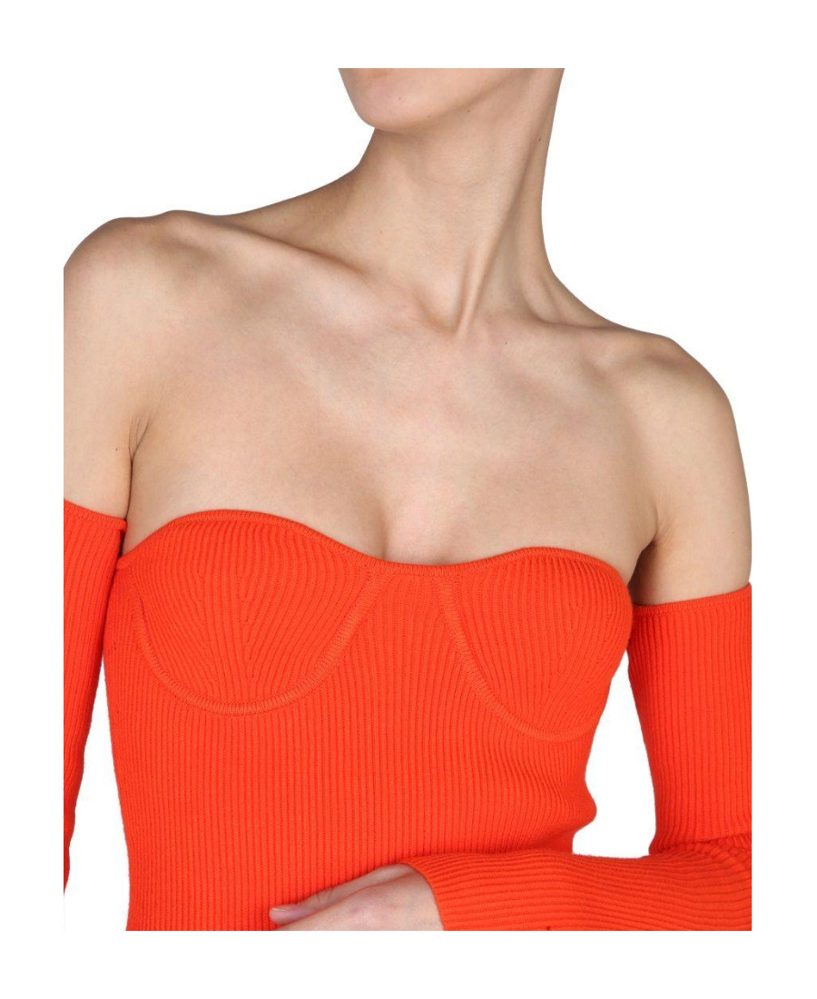 Helmut Lang Contour Rib Knit Mini Dress In Orange