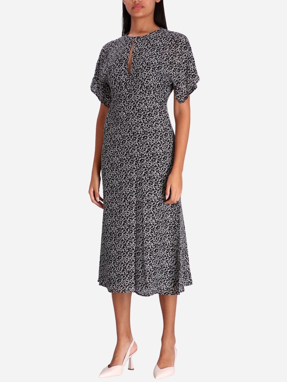 Shop Michael Kors Abstract-print Midi Dress In Black